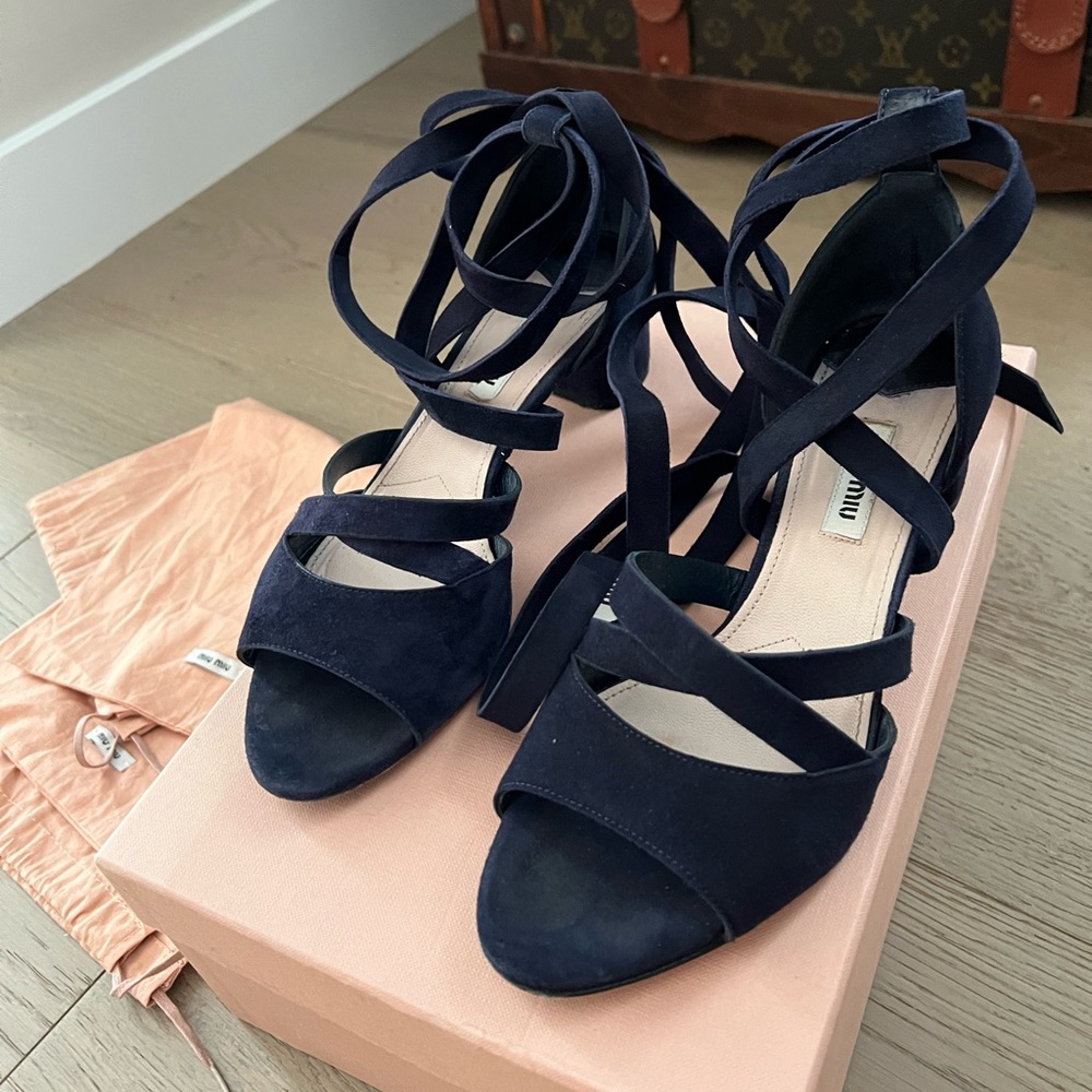 Miu Miu Blue Suede Lace-Up Strappy Heels – Size 36.5 - Picture 2 of 6